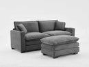 L Shape Sofa Couch with USB and cup holder, corduroy striped fabric 2-seater sofa with 1 footstool, gray