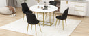 TOPMAX Space-Saving 5-Piece Extendable Kitchen Dining Table Set for Small Spaces - Round Faux Marble Top with Golden Frame, 4 Upholstered Chairs, Compact Foldable Design,White+Black