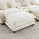 Chenille Upholstered Sectional Sofa with Removable Ottoman, USB Ports, Cup Holders, and Storage, Beige, 111'