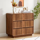 Walnut Fluted Three Drawer Dresser 31 Inch Wide Storage