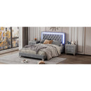 Full Size Upholstered Bed Frame with LED Lights,Modern Velvet Platform Bed with Tufted Headboard,Gray