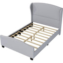 Full Size 51' High Headboard Wingback Linen Upholstered Bed No Box Spring Needed, Gray