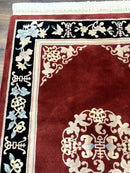 Dark Red Chinese Wool Rug 4x6, Chinese 90 Line Rug, Carving Rug, Handmade, Pair B