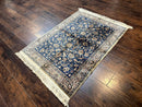 Vintage Art Silk Rug 3x4, Traditional Oriental Persian Design Rug, Belgium Power Loomed Rug, Navy Blue