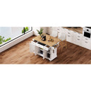 K&K 54inch Large Kitchen Island with Rubber Wood Drop Leaf, Embossed Texture Rolling Kitchen Cart on 4 Wheels with 4 Doors and 3 Drawers, Kitchen Island with Storage for Kitchen, Dining Room,White