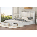 Queen Size Wood Platform Bed with Upholstered Headboard and 2 Drawers, Antique White