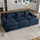 Oversized Deep Seat Sectional Cloud Sofa Sleeper with 3 Ottomans & Soft Pillows, Modular Couch Bed, Blue Chenille, 109.45 Inches