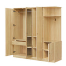 4-Door Wardrobe with Shelves, Drawers, and Full-Length Mirror, Natural