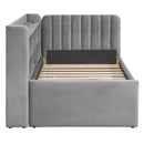 Twin Size Upholstered Daybed with Trundle, Storage Shelves, USB & Outlet (Gray)