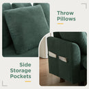 Upholstered Sectional Sofa with Movable Ottoman and Storage in Green Chenille, 83 Inch
