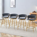 Four-piece rotating swivel chair, black cotton and linen soft seat surface, golden metal legs, rust-proof and wear-resistant, suitable for high tables in restaurants/bars