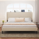 King Size Platform Bed, Metal Frame with Charging Station, Beige, Wood and Metal, 79.92 x 77.95 x 47.24 inches