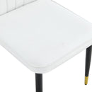 Black Marble Pattern Tempered Glass Dining Set - 71'x35.4' with 8 White PU Chairs With a Widened Backrest Design.
