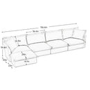 Slipcovered L Shape Sectional Long Sofa Couch, 4 Seater Sofa with Suppleness Armrests, Chenille Deep Seat Sofa with 2 Big Pillows, Comfy Couch for Living Room, Apartment, Chenille Fabric, Black