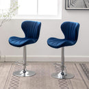 Blue Velvet Adjustable Swivel Bar Stools Set of 2 Modern