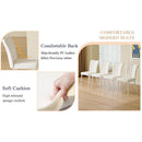 Modern minimalist dining chairs, white PU back and seat cushion, white metal legs, suitable for dining room,living room.Cream-Style dining chairs with a vertical line design on backrest.Six Pieces.