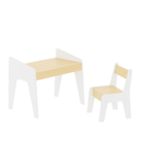 Kids Table Set with One Chair, Wooden Children Study Table, 2-8  Age Kids Funiture , White+Natural