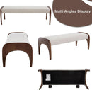 51-Inch Wide Ottoman Bench Beige Sherpa Upholstery
