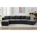 146.9" L-shaped Sofa Sectional Sofa Couch Pull-out Sofa Bed with a Movable Storage Ottoman, a Storage Chaise Lounge and Two USB Ports for Living Room, Grey