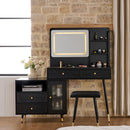 Modern Makeup Vanity Desk with Mirror and Lights, Retractable Design, Black Engineered Wood, 58.50 x 15.80 x 52.30 inches