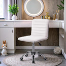 Mid Back Vanity Chair White PU Leather Swivel Office Chair