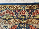 Magnificent Persian Qum Silk Rug 3x5, Blue, Super Fine 675 KPSI - 70 Raj, Floral Roses, Handmade Vintage Silk Carpet, Masterpiece