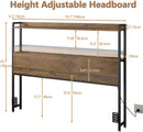 Adjustable Full Size Headboard with USB Ports and Storage