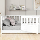 Full size Floor bed, integral construction with super high security barrier, door, children's floor bed frame, Montessori wooden children's floor bed, Support slat white