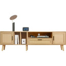 Rattan TV Stand with 2 Cabinets & 2 Open Shelves, Rattan-inspired Media Console Table for TVs up to 80", Entertainment Center with Solid Wood Legs, TV cabinet for Living room, Bedroom, Home Theatre