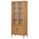U_STYLE Impressive 90.6'' Tall Cabinet with Oak Veneer and Glass Doors,Suitable for Study,Entryway, Hallway, Living Room, Foyer