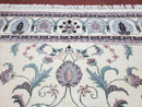 Ivory & Teal Indo Persian Area Rug 9x12, Wool Hand-Knotted Oriental Carpet, 9 x 12 Soft Traditional Living Room Rug, Dining Room Rug