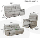Genuine Leather Power Recliner Sofa Set 3 Piece Light Grey