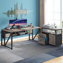 L Shaped Desk With Drawer Cabinet And Lateral File Cabinet 63 Inch Gray