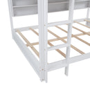 Queen Over Queen Bunk Bed with Built-in Storage Cabinets,Charging Station,Ladder,Safety Guardrails,Solid Pine Wood Bunk Bed,White