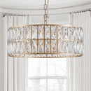Modern Crystal Drum Chandelier, 6-Light Pendant Lighting Fixture with Golden Metal Frame for Living Room, Dining Room, and Bedroom (Bulbs Not Included)