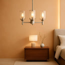 3 Light Brushed Nickel Chandelier With Clear Glass Shades For Dining Room And Entryway