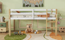Solid Wooden, Rubber Wooden Twin Loft Bed with Ladder, Bed Platform of Strengthened Slats,Natural-white