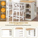 TOPMAX 60'Lx30'W Solid Wood Farmhouse Counter Height Dining Table Set with 3-Tier Storage Shelves, Upholstered Dining Chairs for 4, 5-Piece, White (OLD SKU: SP000041AAK)