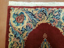 Small Persian Kirman Rug 2x4, Wool Oriental Vintage Handmade Carpet, Hand Knotted Floral Medallion, Red & Beige, Semi Open Field