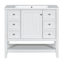 36' Bathroom Vanity with Sink Combo, One Cabinet and Three Drawers, Solid Wood and MDF Board, White (Old Sku:SY999505AAK)