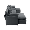 Modern Oversized Modular Cushion Sofa with Ottoman, Grey Corduroy L-Shaped Low Back Deep Seating Sofa Set