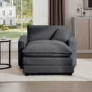 Classic Modern Deep Seat Sofa with Footstool and Pillow, Grey Corduroy, Living Room & Bedroom
