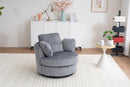 Oversized 360 Degreed Swivel Accent Chair Modern Soft Plush Corduroy Round Barrel Chair for Living Room Bedroom with Pillows, Gray