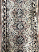 Silk Kashmiri Runner 2.7 x 10 ft Vintage Rug, Ivory Pastel Pink, Hand-Knotted Vintage Runner, Hallway Carpet, Indian Rug Medallion Runner