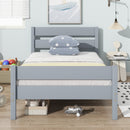 Twin Bed with Headboard and Footboard,Rubber Wood Bed,Grey