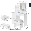 White Vanity Desk With Lighted Mirror And Charging Station