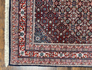 Indo Persian Rug 7x10, Dark Blue and Red Hand Knotted Wool Vintage Oriental Carpet 7 x 10 ft, Handmade Bidjar Rug, Herati Pattern Indian Rug
