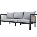 Outdoor Sectional Sofa Set 5-Person Patio Seating Group with Cushions and Coffee Table, Grey, Steel & Acacia Wood