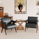 Mid Century Black Leather Upholstered Armchairs Pair