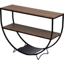 Rustic Industrial Design Demilune Shape Textured Metal Distressed Wood Console Table (Dark Brown)
